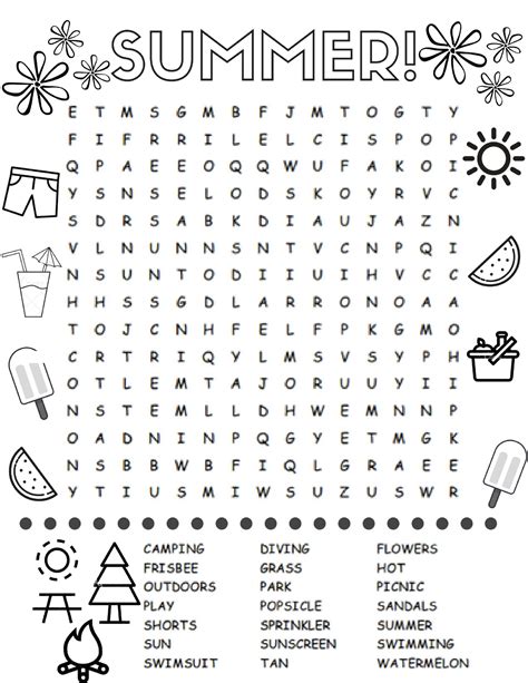 Word Search Printable Summer